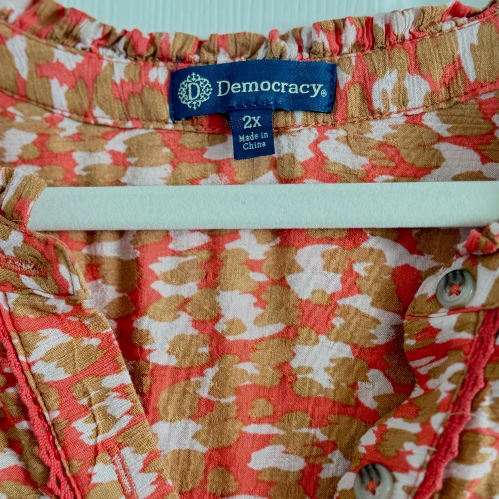 Democracy Orange Patterned Blouse 2x - image 5